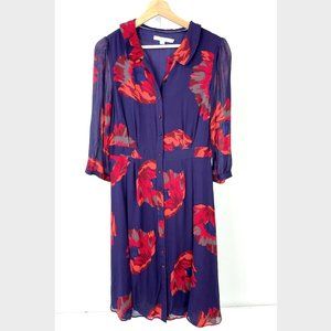 Boden Poppy Dress Button Up Floral Purple WH412 8L